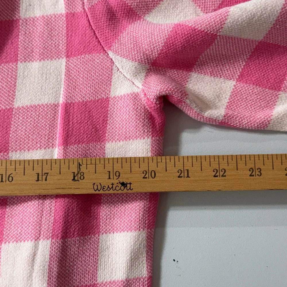Talbots Petite Pink Gingham Buffalo Check Button Front Cardigan Sweater LP